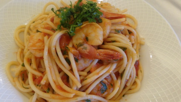 Spaghetti with spicy shrimp